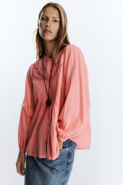 ZARA РОМАНТИЧНАЯ БЛУЗКА С КРУЖЕВОМ, РОЗОВЫЙ