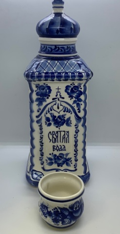 Набор для святой воды гжель цветной «Штоф и стакан»