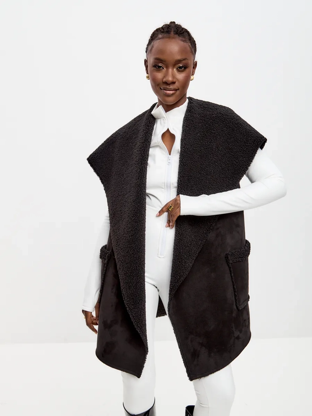 Жилет утепленный меховой оверсайз демисезонный