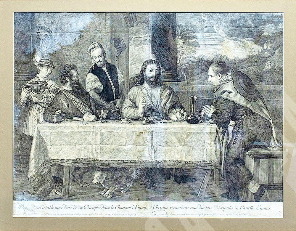 Массон Антуан. Ужин в Эммаусе. По картине Тициана  Франция, 1653-1700 г. Гравюра.