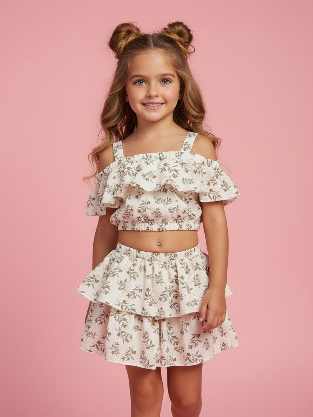 Костюм из муслина топ и юбка-шорты «Веточки оливы»