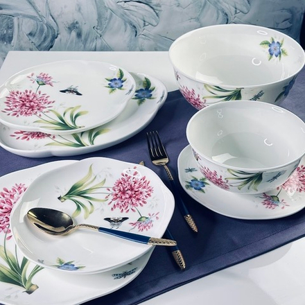 Lenardi 205-974 Обеденный сервиз 23пр. FLOWERS в под.уп.(х2)Костяной фарфор
