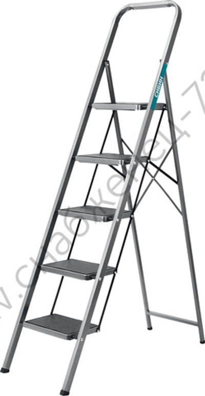 СИБИН c широкими обрезиненными ступенями, 5 ступени, 118 см, стальная, стремянка (38807-05)