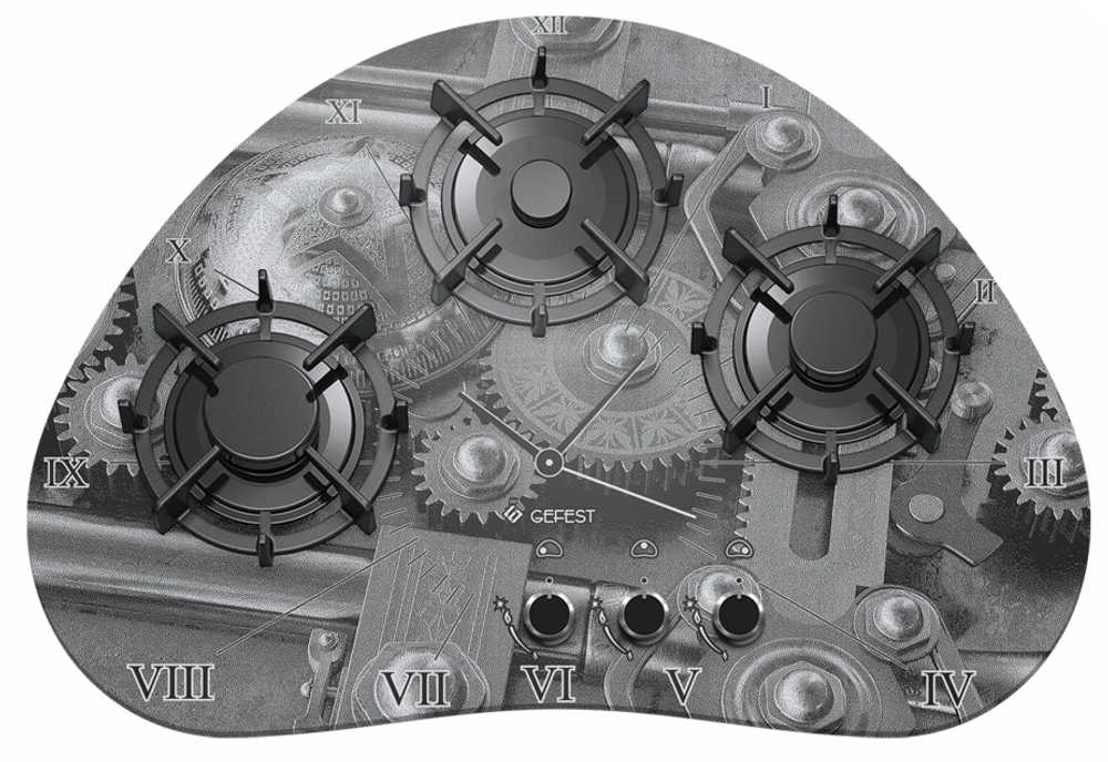 Поверхность варочная  Гефест СН 2120 К1 (стек с рис.розж.газ-конт.3 горелки)