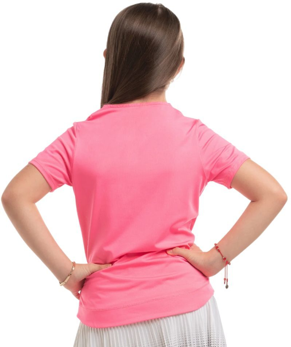 Футболка для девочки теннисная Lucky in Love Girls Tropical Double V Short Sleeve - Розовый