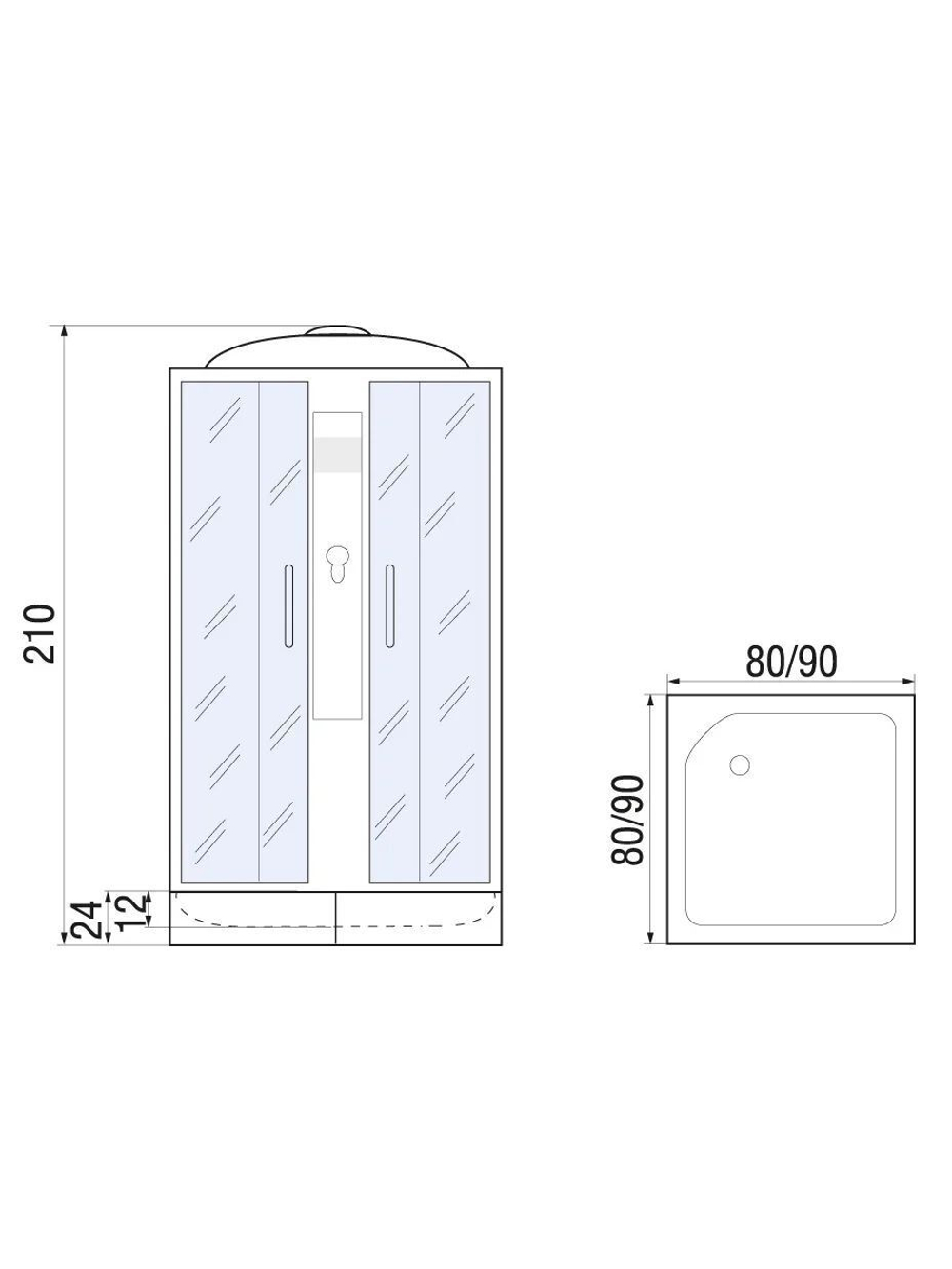 Душевая кабина RIVER  QUADRO 80/24 MT 80х80 см,  матовое стекло, поддон средний, с крышей