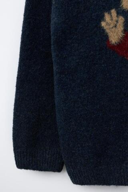 ZARA СВИТЕР С УЗОРОМ «МЕДВЕДЬ НА СКЕЙТЕ», СИНИЙ МЕЛАНЖ