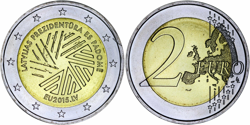 Латвия 2 евро, 2015 Президентство Латвии в Совете ЕС aUNC