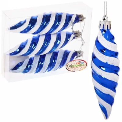 Ёлочные игрушки «Сосульки снежные» 11 см, синий (набор 3 шт)