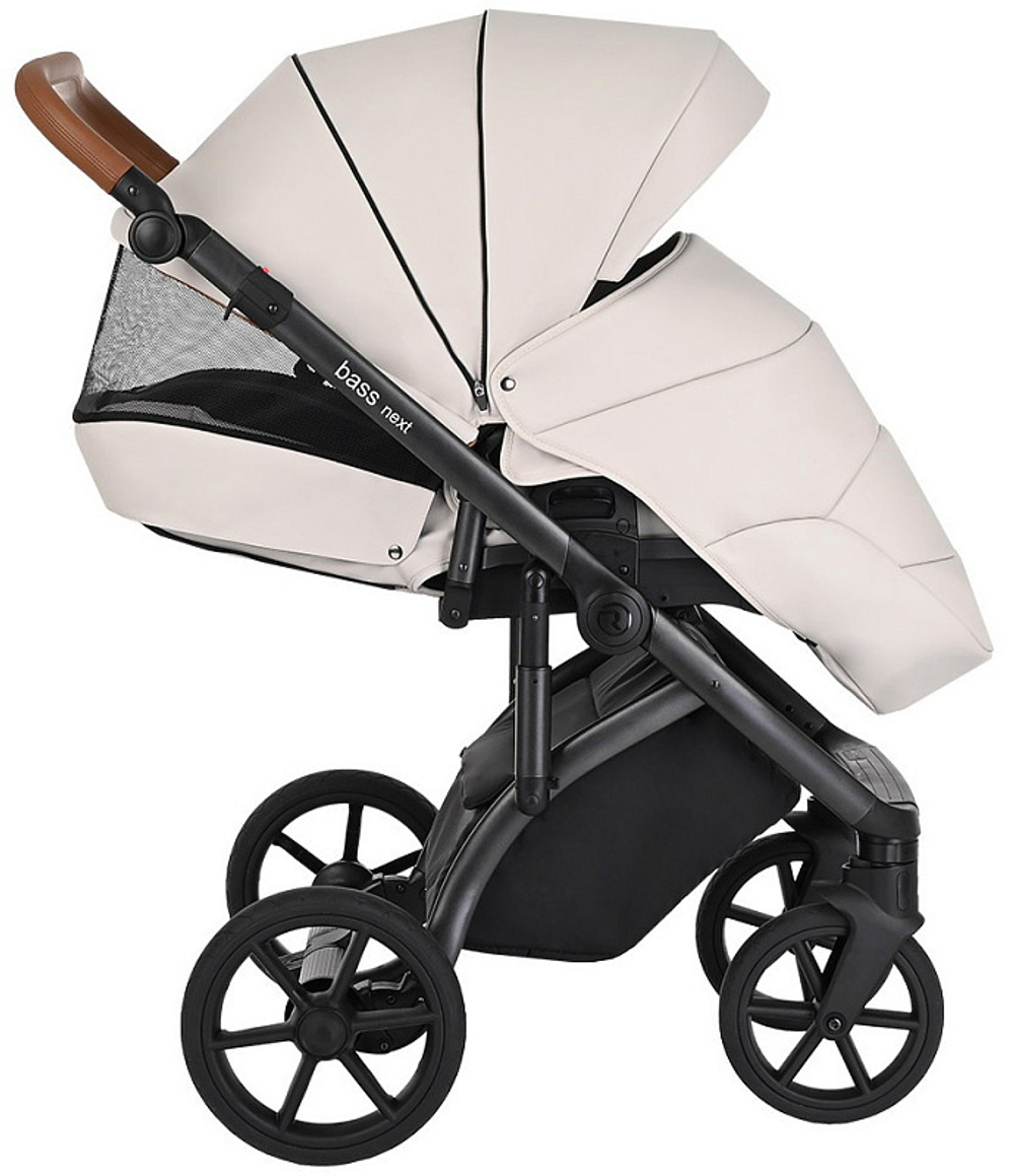 Детская коляска Roan Bass Next Кожа 3 в 1 с автокреслом Avionaut Silver Black RN084/1 Кожа Island Stone /Black