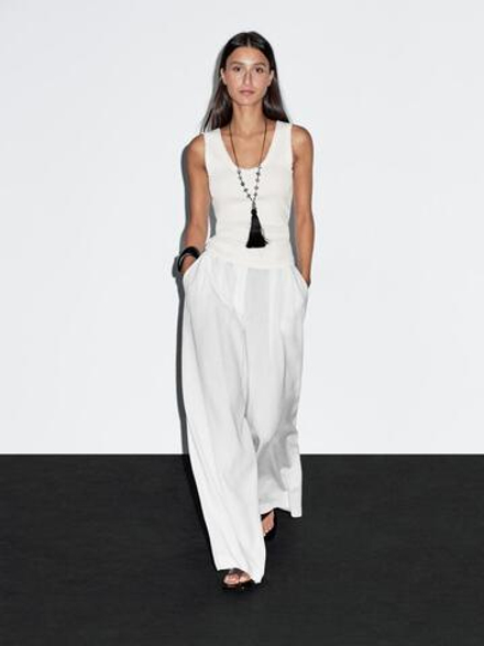 Massimo Dutti Топ из смесового хлопка, натуральный, кремовый
