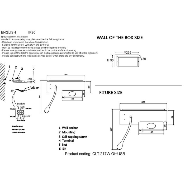 Бра Crystal Lux CLT 217W Qi+USB WH