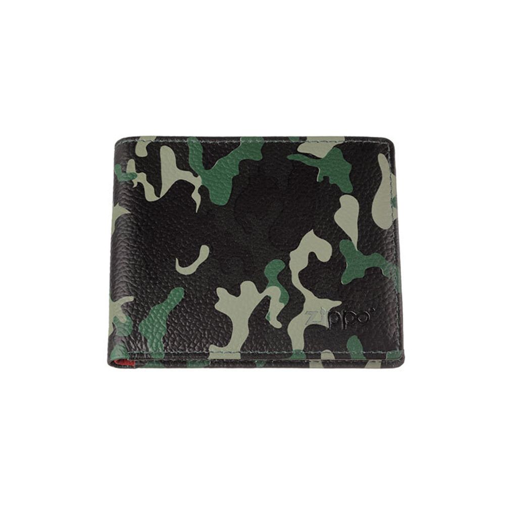 Портмоне ZIPPO из натуральной кожи зелёно-чёрный камуфляж (2006030)