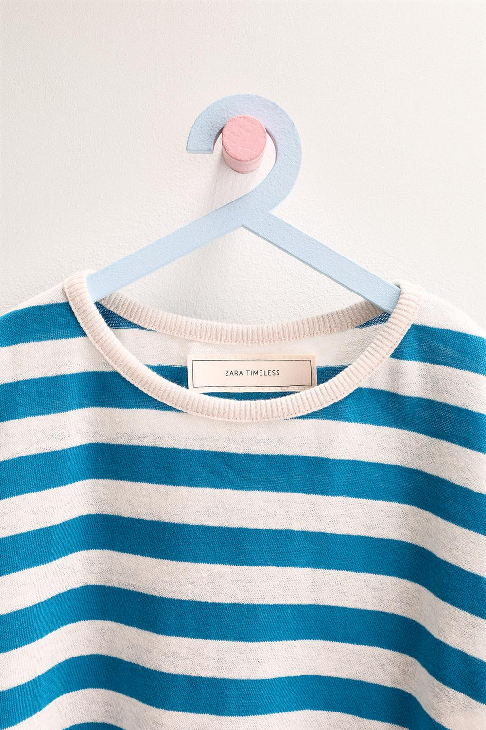 ZARA TIMELESS - ФУТБОЛКА В ПОЛОСКУ ИЗ ХЛОПКА И ЛЬНА, БИРЮЗОВЫЙ