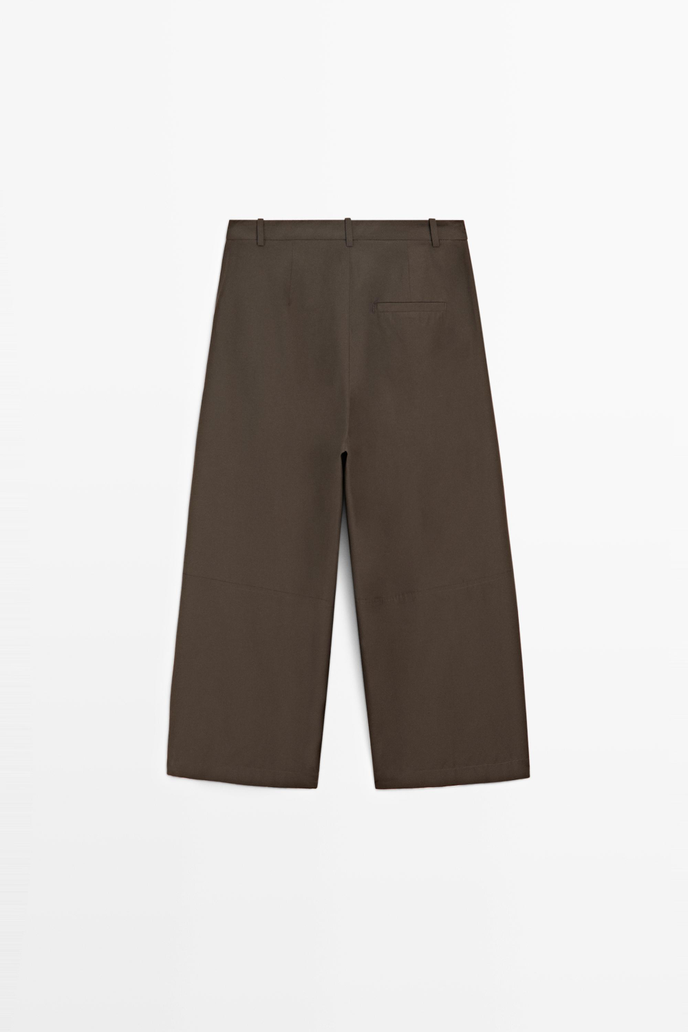 Massimo Dutti Брюки из смесового хлопкового поплина с широкими штанинами, хаки