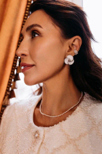 Серьги "Цветы" с белой эмалью