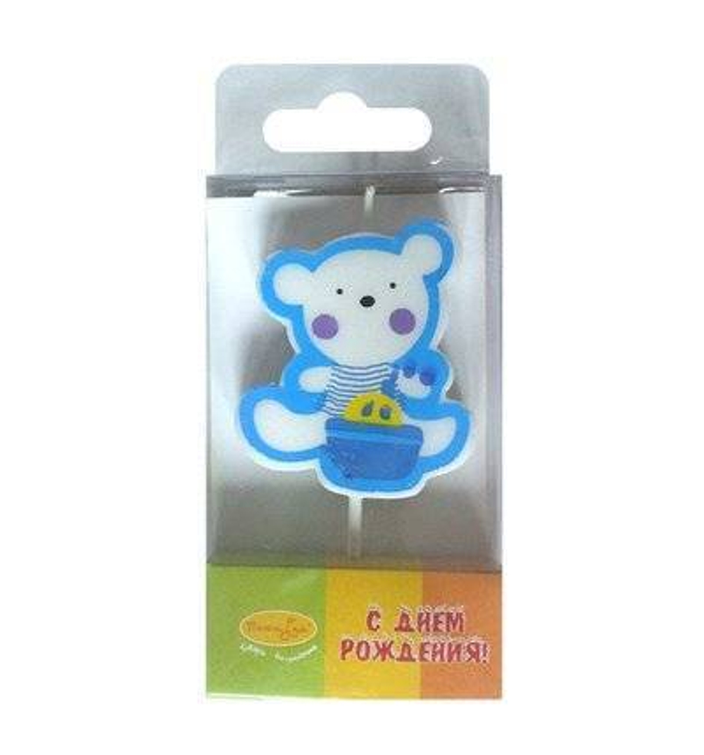 Свеча Мишка голубой 4 см для мальчиков.