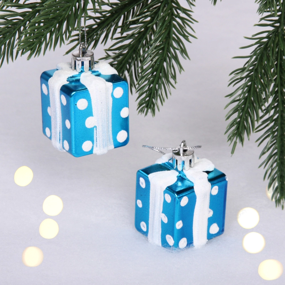 Елочные игрушки «Подарочки в горошек» 3,5 см (набор 2 шт), Синий
