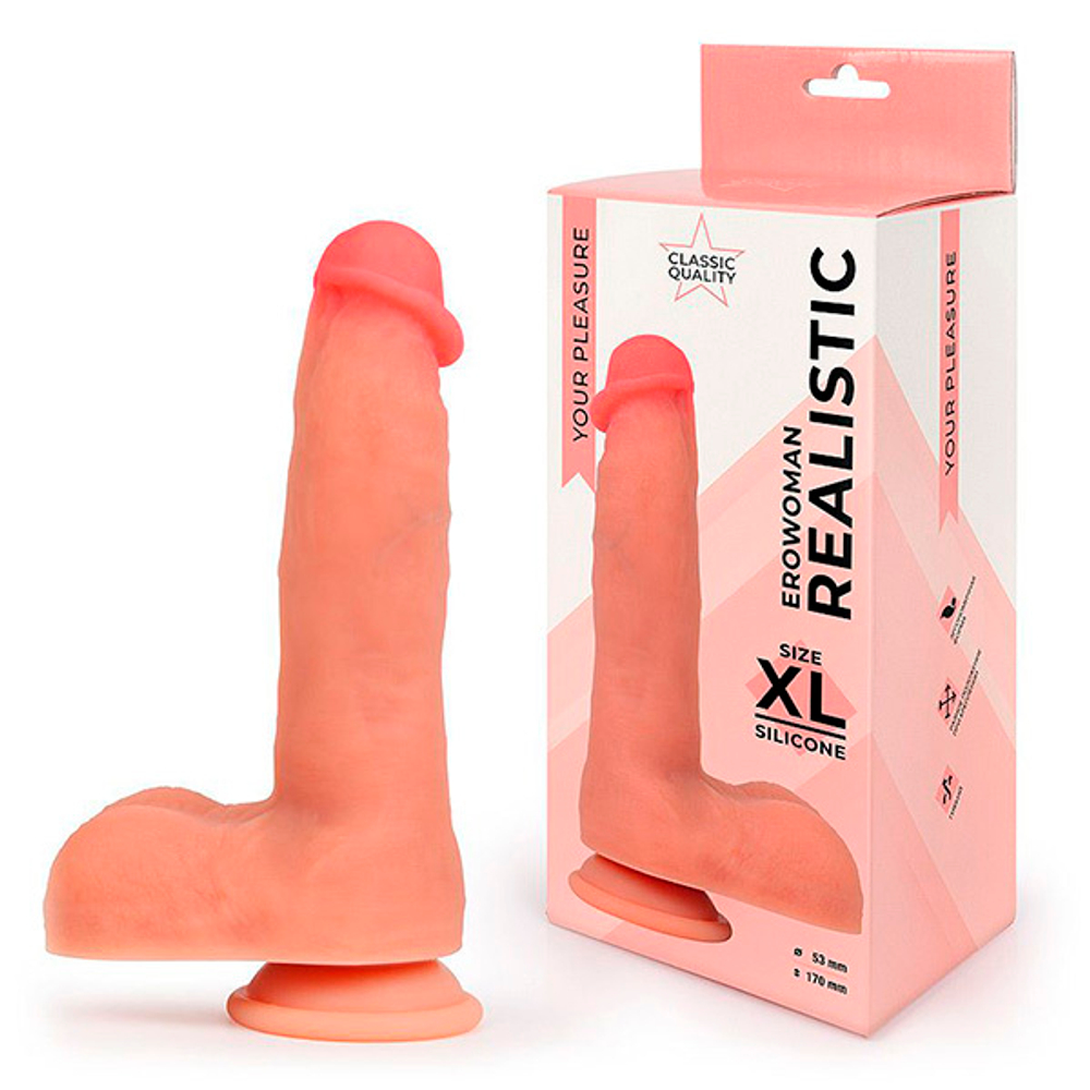 Телесный фаллоимитатор 22см на подошве-присоске Bior Toys Erowoman-Eroman ER-30086