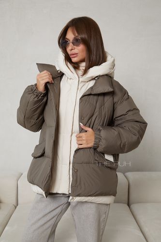 Хаки-бежевый пуховик-трансформер