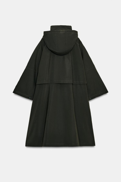 ZARA ТРЕНЧ-НАКИДКА WATER REPELLENT — ZW COLLECTION LIMITED EDITION, ТЕМНЫЙ БУТЫЛОЧНО-ЗЕЛЕНЫЙ