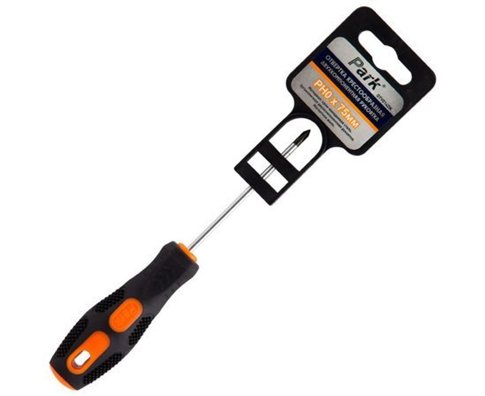Отвертка (+) PH0x75мм двухкомпонентная рукоятка OTV014DK Park 356014