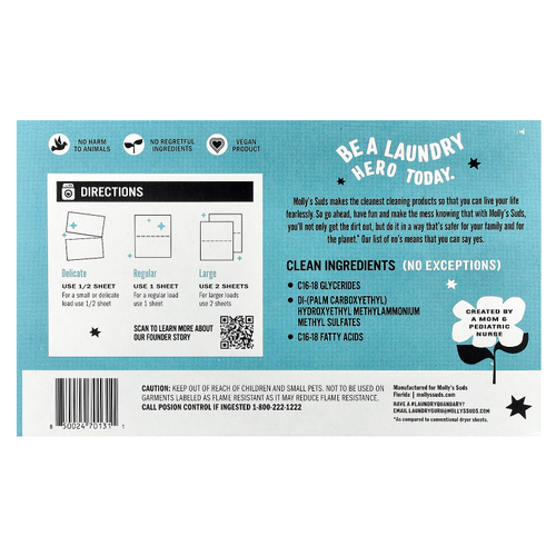 Molly's Suds, Простыни для сушки, без запаха, 120 листов
