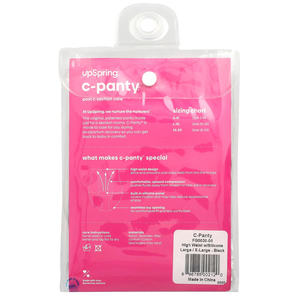 UpSpring, C-Panty®, уход после кесарева сечения, с силиконовой вставкой, высокая талия, размер L / XL, черный, 1 шт.