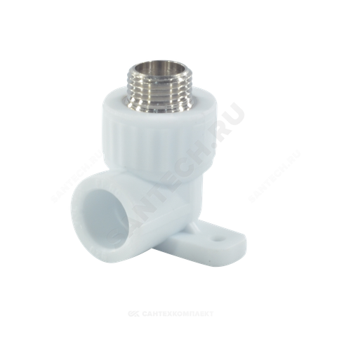 Угольник PP-R комбинированный белый Дн 20х1/2" НР с креплением VALFEX 10121020