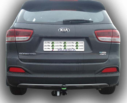 Фаркоп(прицепное) Лидер-Плюс для KIA SORENTO PRIME 2015-2018 (дизель, бензин) / HYUNDAI SANTA FE 2015-2018 (дизель)(паспорт и сертификат в комплекте)(без электрики)K121-A