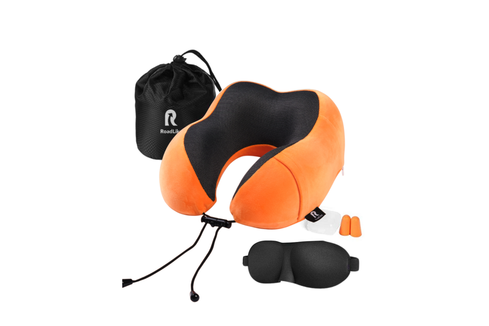 Подушка для путешествий RoadLike Travel Kit Velvet с эффектом памяти, оранжевый