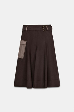 ZARA ЮБКА МИДИ КАРГО С РЕМНЕМ, КОРИЧНЕВЫЙ