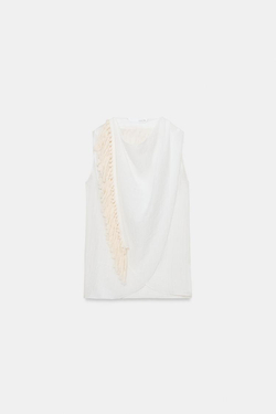 ZARA ТОП С БАХРОМОЙ — ZW COLLECTION, ЖЕЛТОВАТО-БЕЛЫЙ