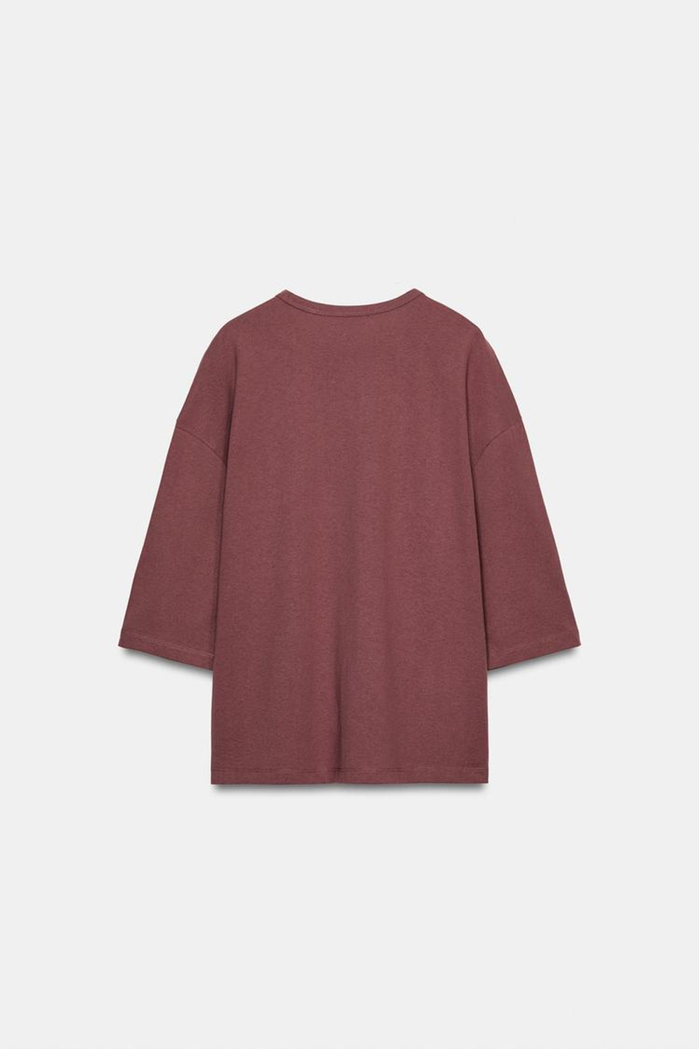 ZARA ФУТБОЛКА В СТИЛЕ РУСТИК С РУКАВАМИ ТРИ ЧЕТВЕРТИ, БАКЛАЖАННЫЙ