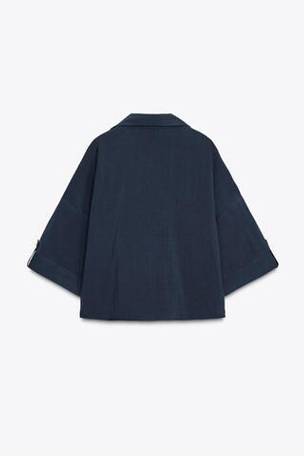 ZARA ШИРОКАЯ РУБАШКА С КОРОТКИМИ РУКАВАМИ, МОРСКОЙ СИНИЙ