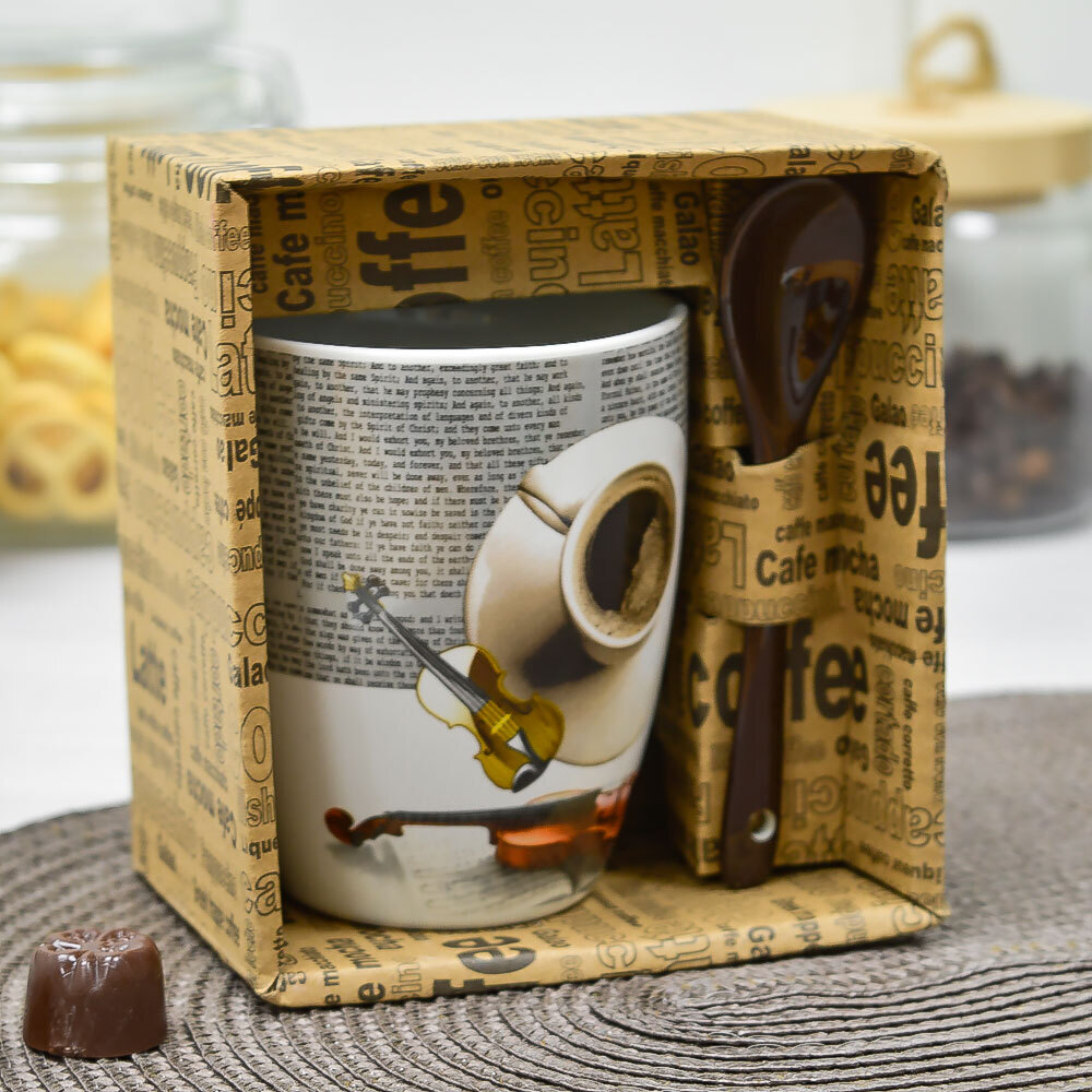 Кружка бочка 340мл с ложкой Музыка кофе