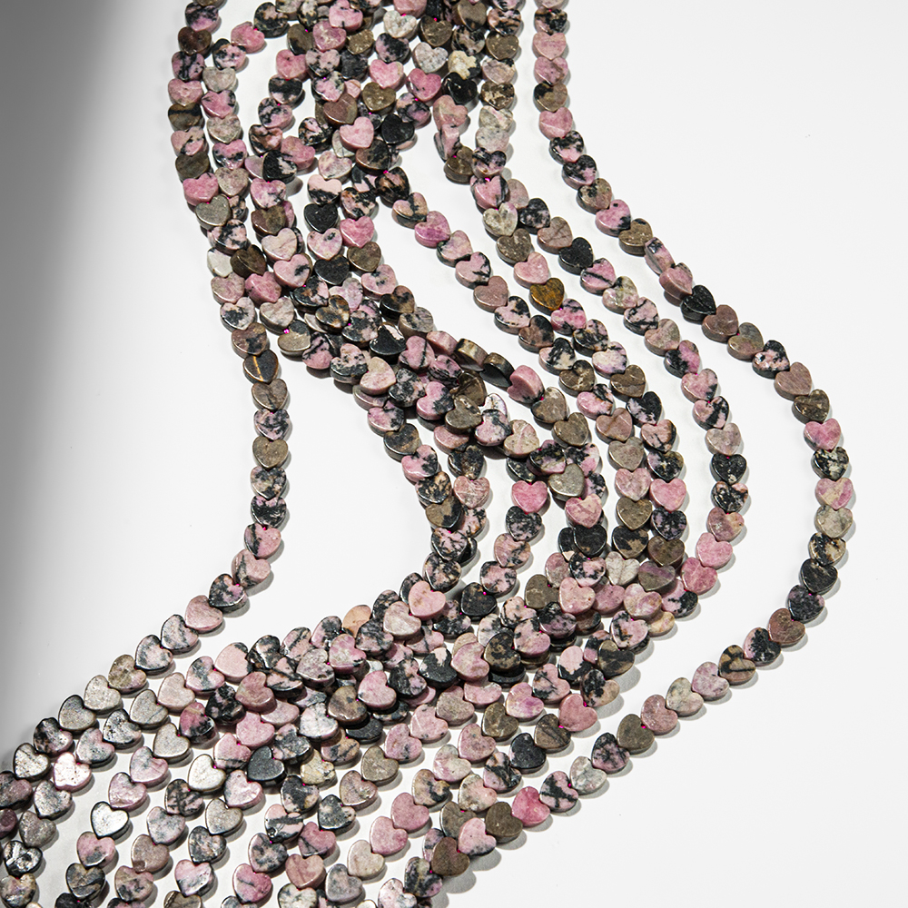 Родонит натуральный, мини-сердечки, 6,3мм