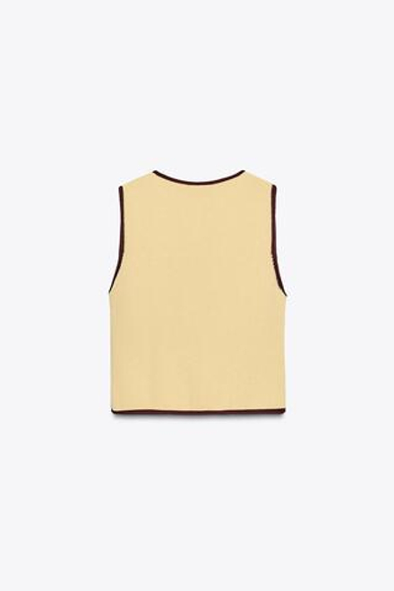 ZARA ТРИКОТАЖНЫЙ ТОП С КОНТРАСТНОЙ ОКАНТОВКОЙ, ЖЕЛТЫЙ
