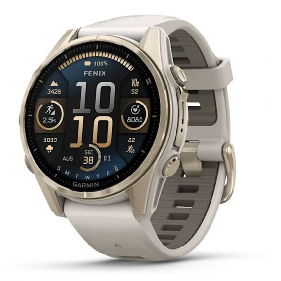 Умные часы Garmin Fenix 8, 43 мм, AMOLED, Sapphire Soft Gold with fog Gray/Dark sandstone silicone band