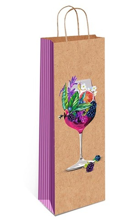Пакет подарочный для вина, Бокал для настроения, Крафт, 36*12*9 см, 1 шт.