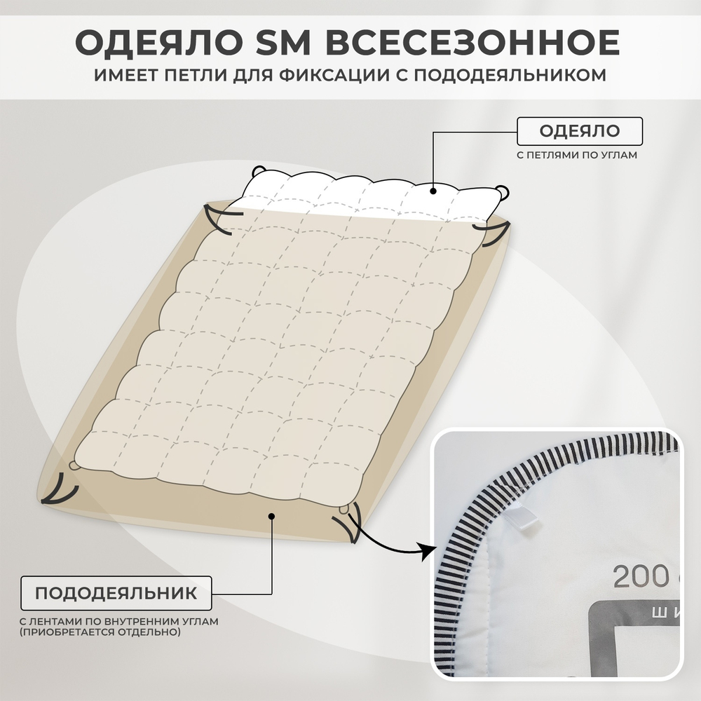 Одеяло SM Всесезонное SM002 черно-белый кант 200*220 см