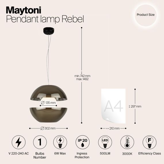 Подвесной светодиодный светильник Maytoni Rebel MOD322PL-L6G3K