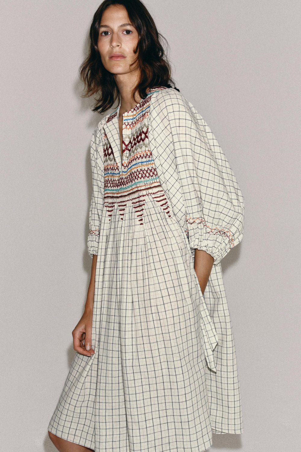 ZARA ПЛАТЬЕ МИДИ ИЗ СМЕСОВОГО ЛЬНА — ZW COLLECTION, РАЗНОЦВЕТНЫЙ