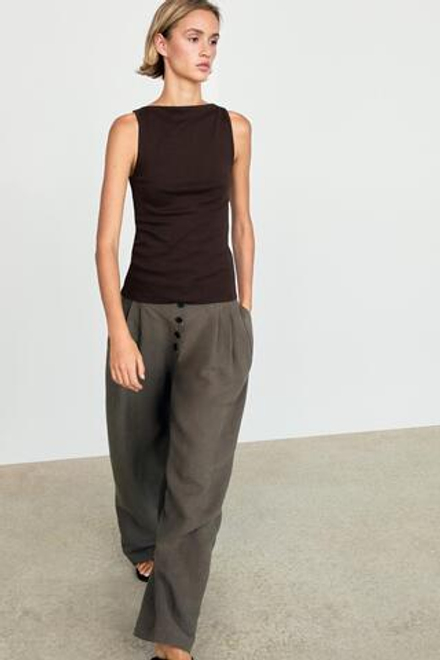 Massimo Dutti Брюки из смесового льна с защипами, кротово-коричневый
