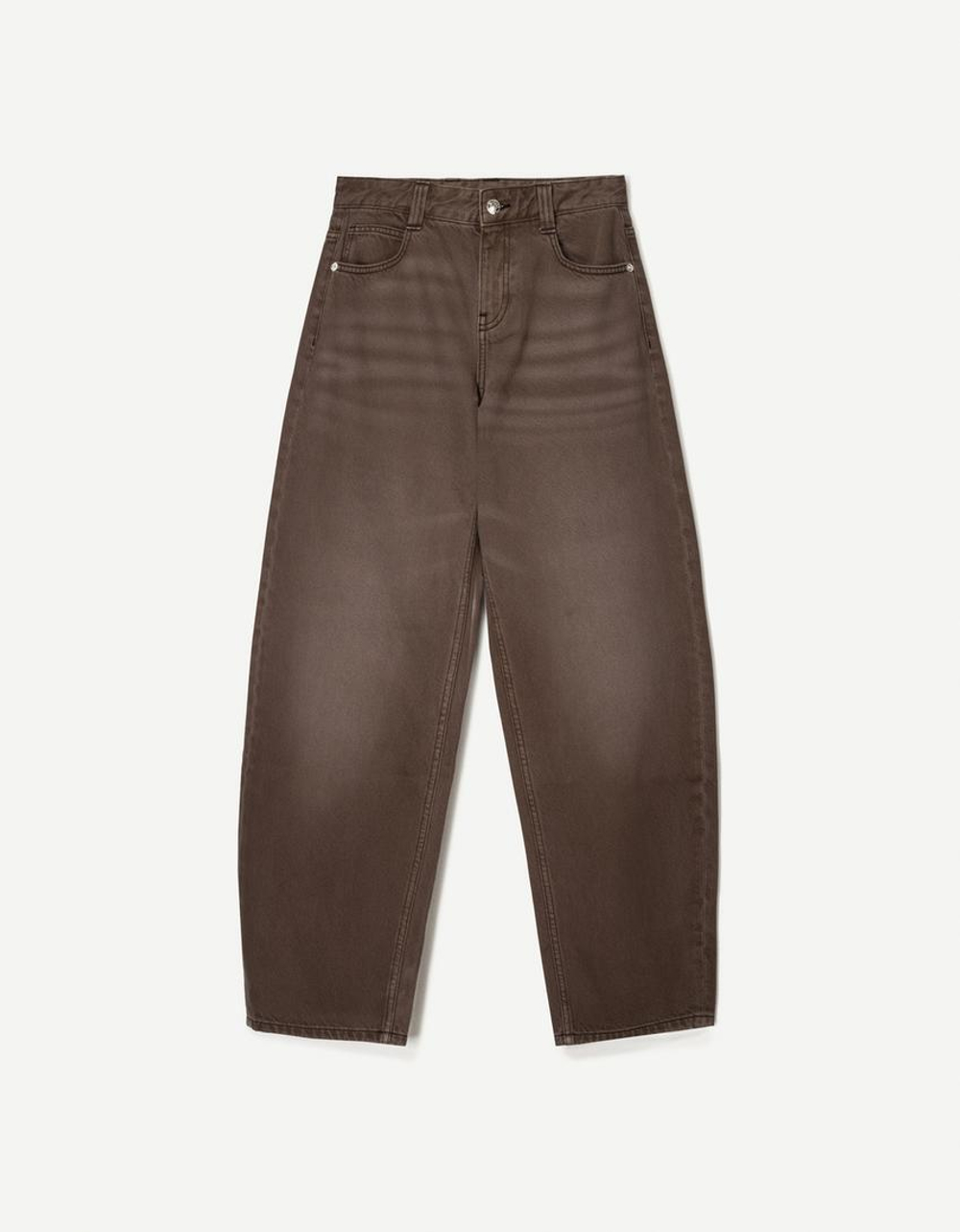 BERSHKA ДЖИНСЫ BALLOON, КОРИЧНЕВЫЙ