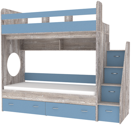 Двухъярусная кровать КарИВи Юниор 1 80х190 Бетон Светло-синий, голубой