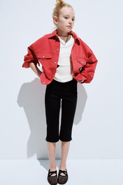 ZARA БРЮКИ КАПРИ С РАЗРЕЗАМИ, ЧЕРНЫЙ