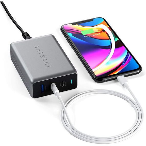 Сетевое зарядное устройство Satechi Compact Charger 2хUSB-C 100W + USB-A 12W GaN (ST-TC100GM-EU) Space Gray