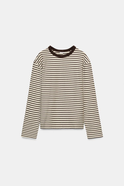 ZARA ФУТБОЛКА В ПОЛОСКУ С ДЛИННЫМИ РУКАВАМИ, В ПОЛОСКУ