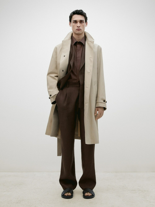 Massimo Dutti Льняные брюки с прямой посадкой - limited edition, шоколадный